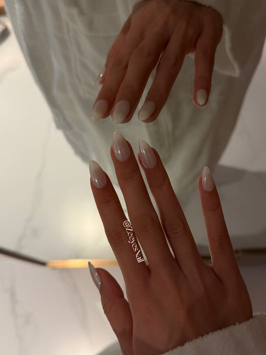 Reusable Milky Glazed handmade press-on nails by ZeeyesNail