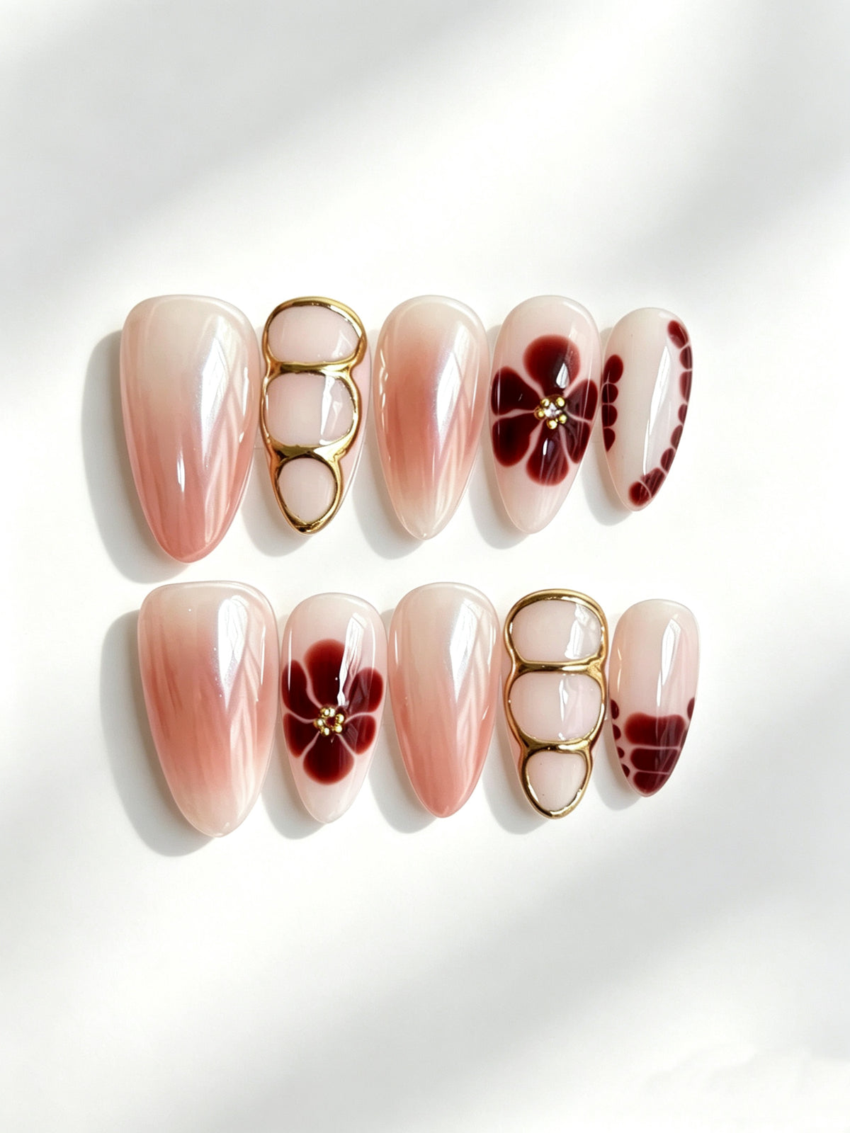 Burgundy Bloom – Handmade Press-On Nails